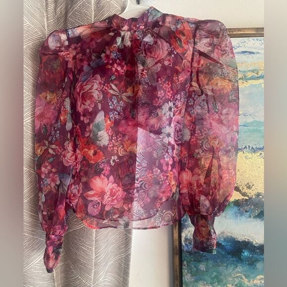 Anthropologie Purlple pink chiffon blouse with flower print size small - Picture 10 of 14